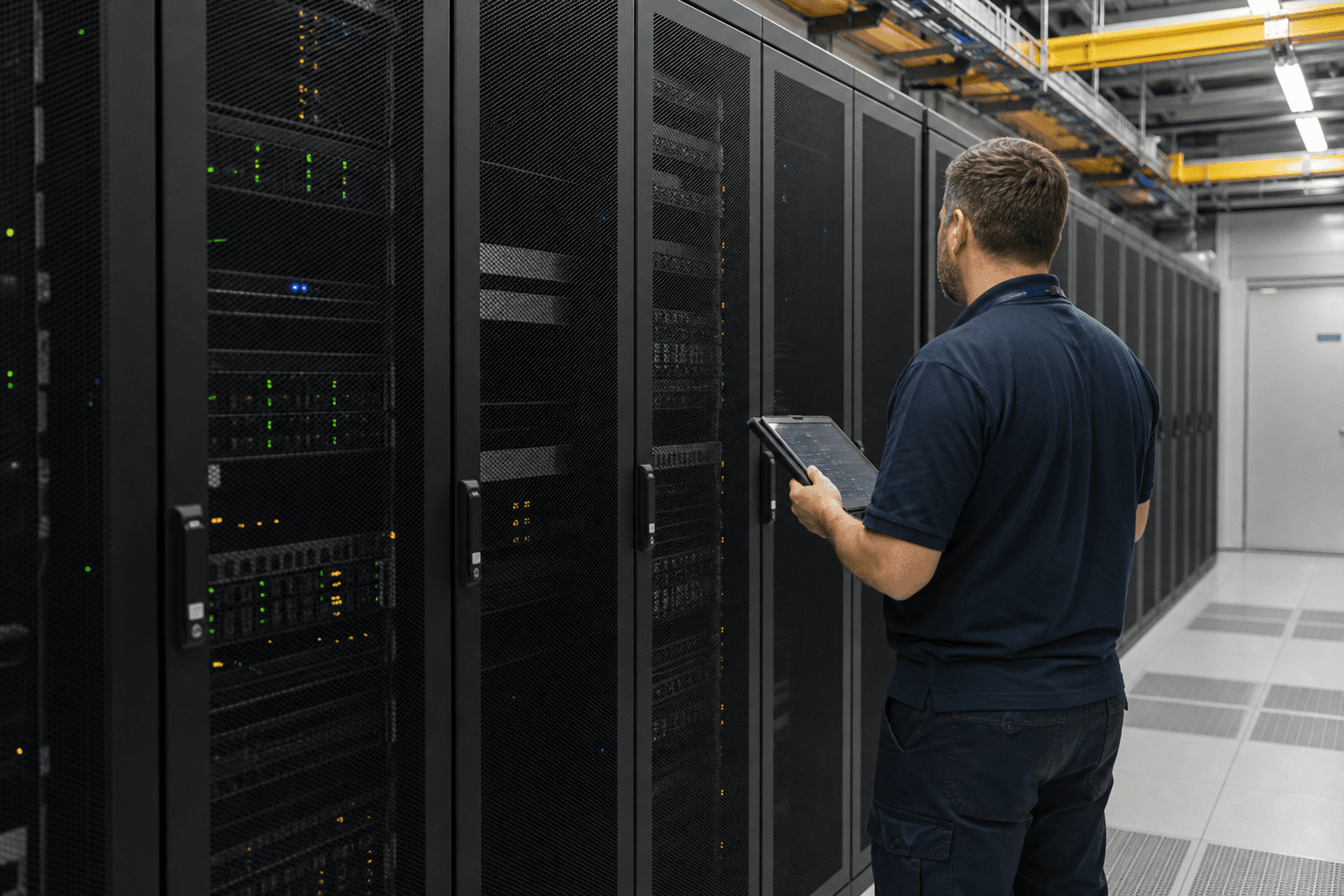 Engineer commissioning a high-density enterprise server rack